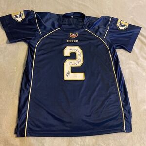Mens XL Navy FEVER Football Jersey 2 Autographed Signed Team Memorabilia‎ Logo